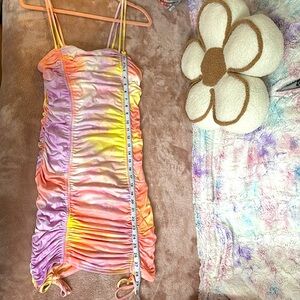 Multicolor Ruched Spaghetti Strap Dress